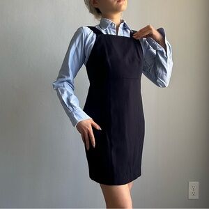 Topshop Cut Out Back Sleeveless Pencil Dress in Navy Blue with Gold Buttons